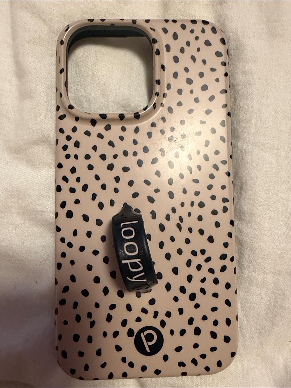 Loopy Case Pink Phone Case with Black Spot Pattern and Loopy Grip